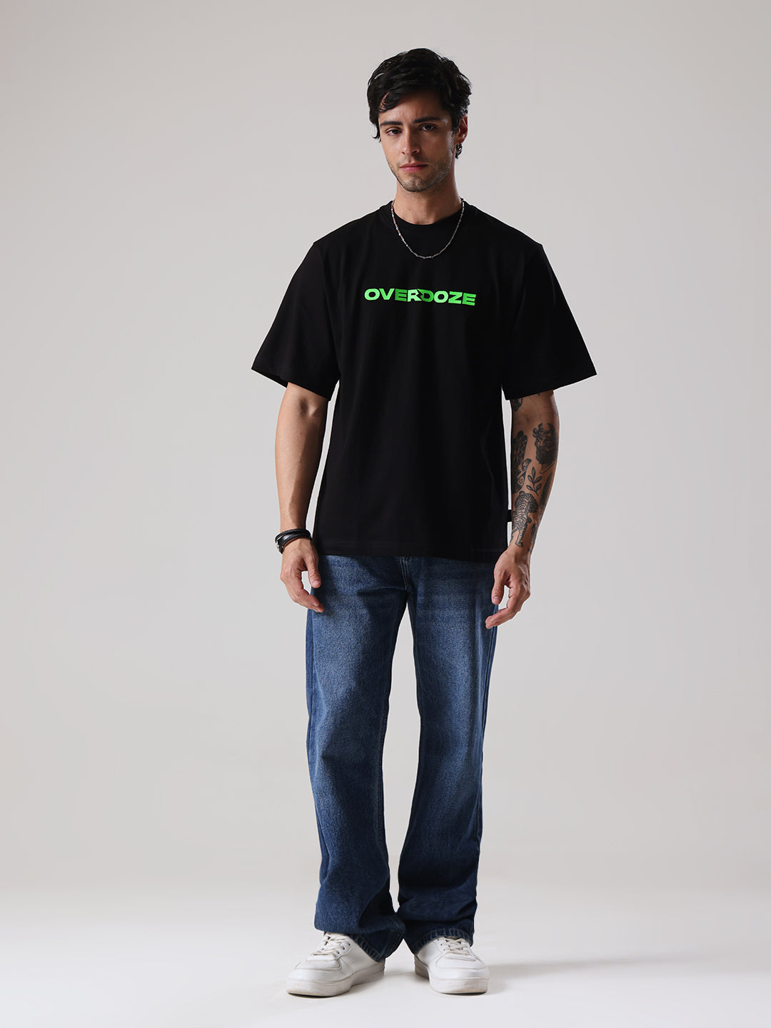 Black Signature Green Logo Oversize Fit Cotton Unisex T-Shirt