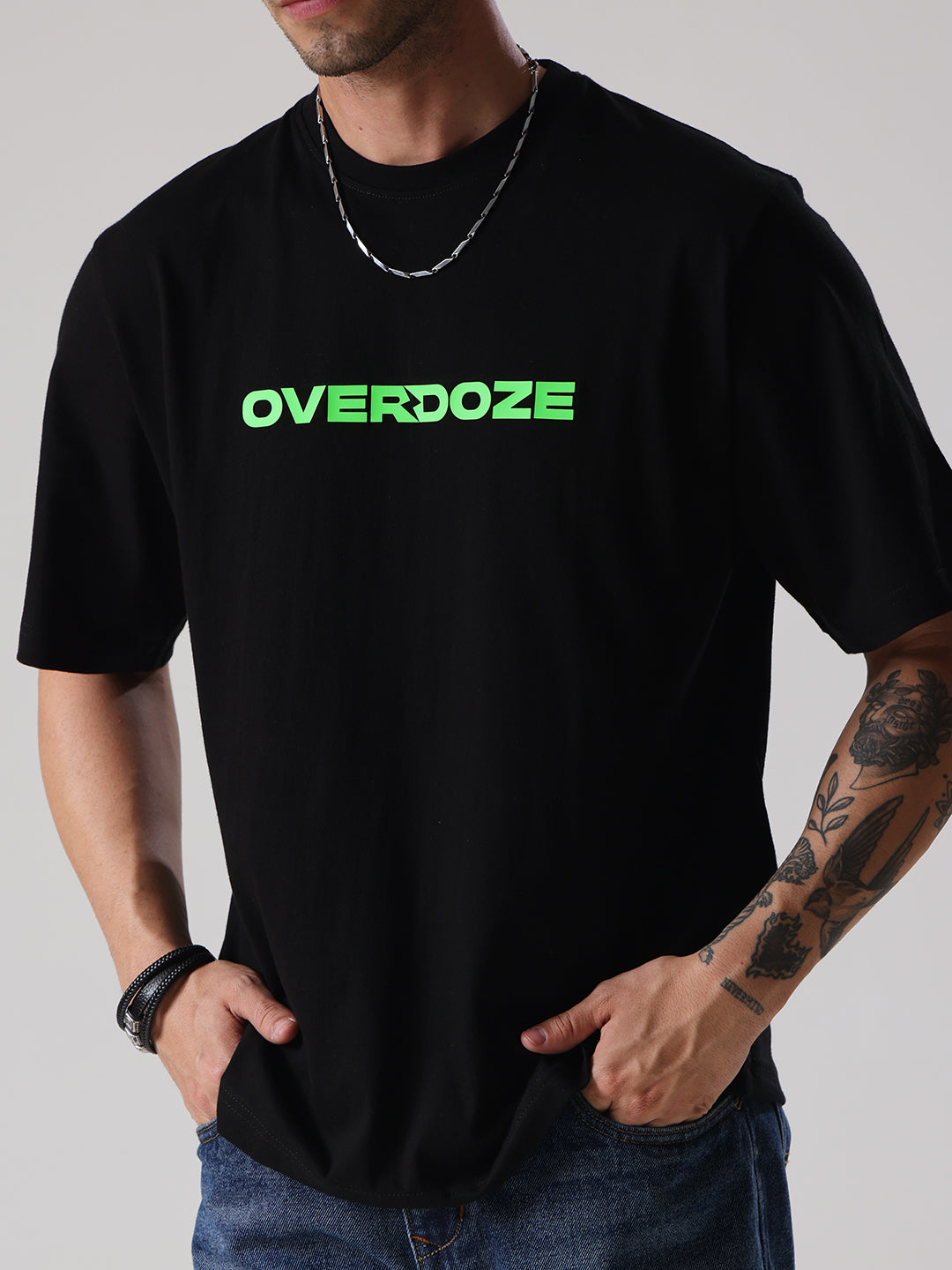 Black Signature Green Logo Oversize Fit Cotton Unisex T-Shirt