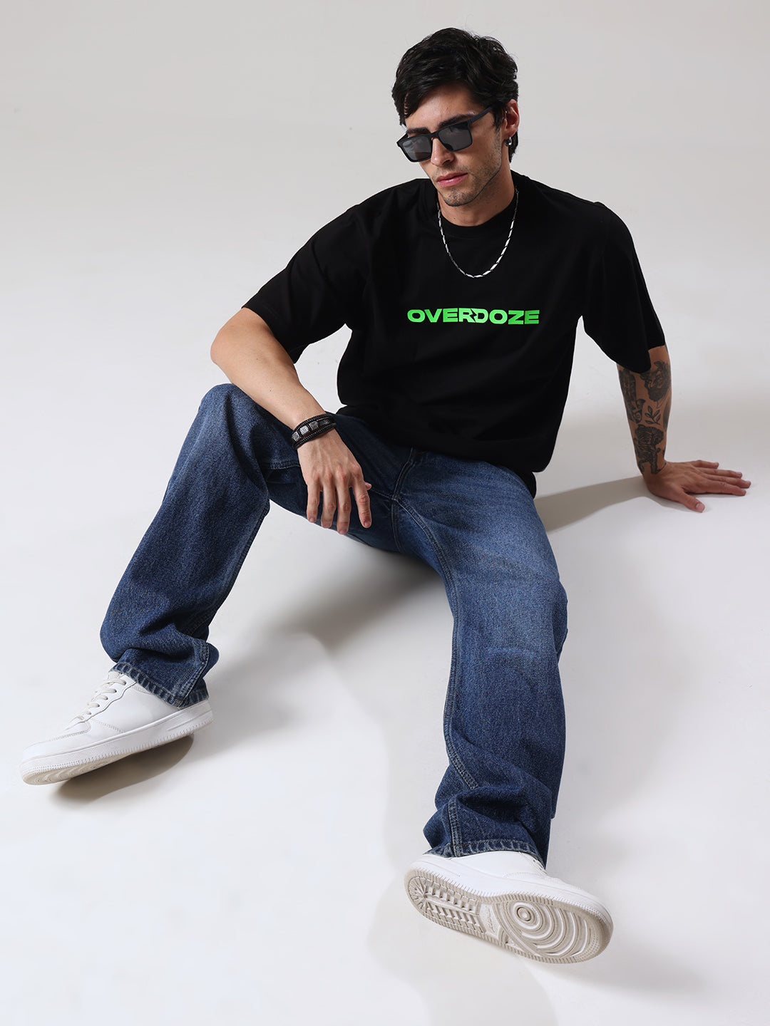 Black Signature Green Logo Oversize Fit Cotton Unisex T-Shirt