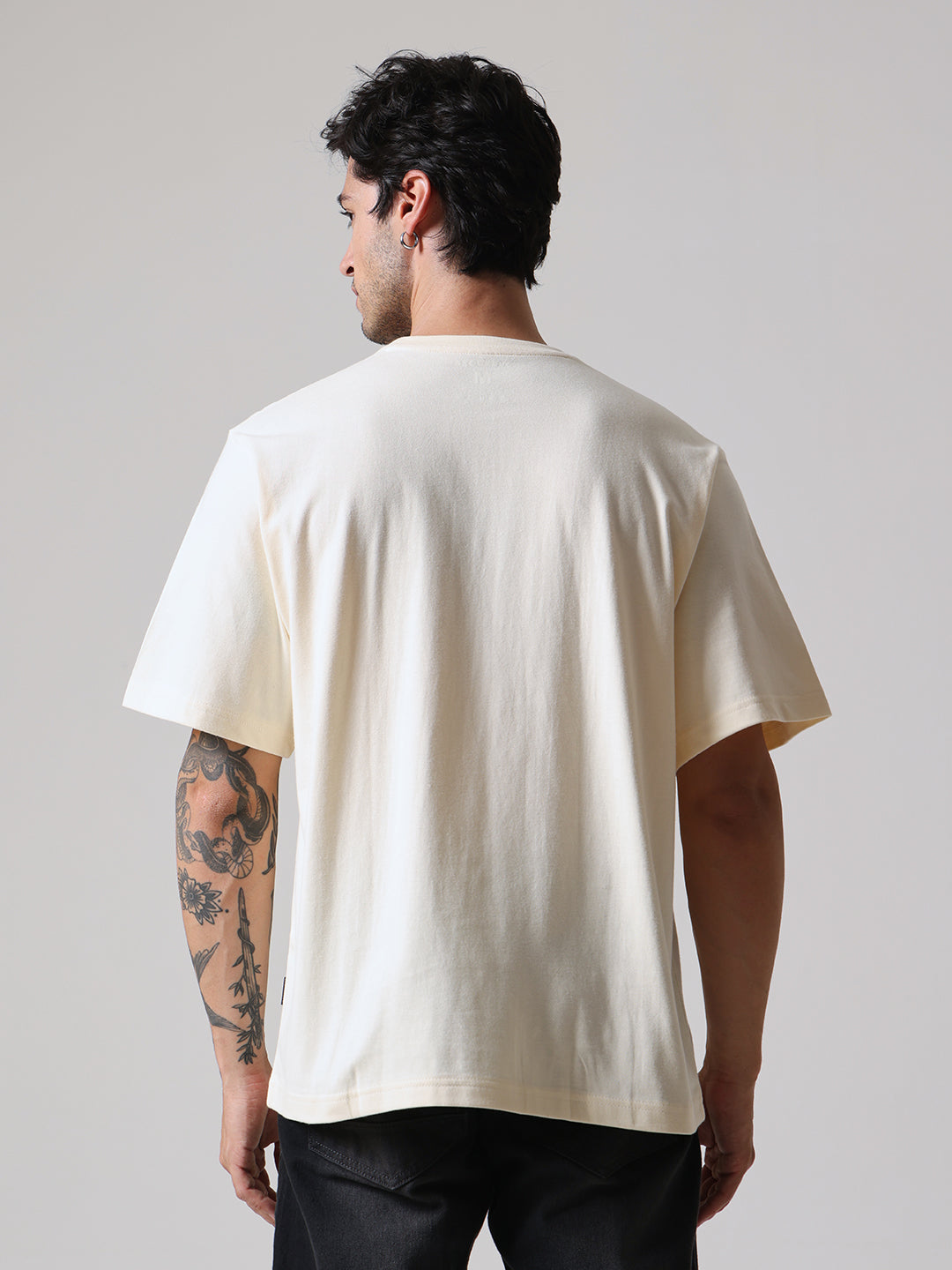 Beige Signature Orange Logo Oversize Fit Cotton Unisex T-Shirt