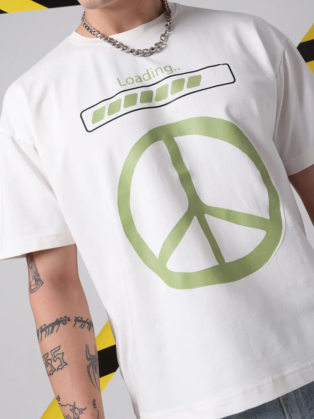 Loading Peace Sign Boxy Fit Printed White Cotton Unisex T-shirt