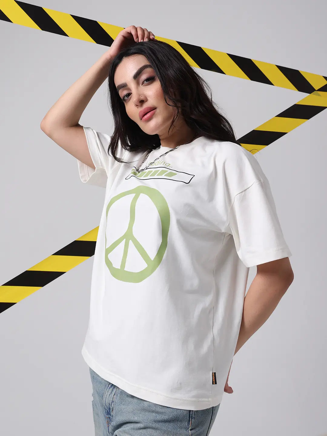 Loading Peace Sign Boxy Fit Printed White Cotton Unisex T-shirt