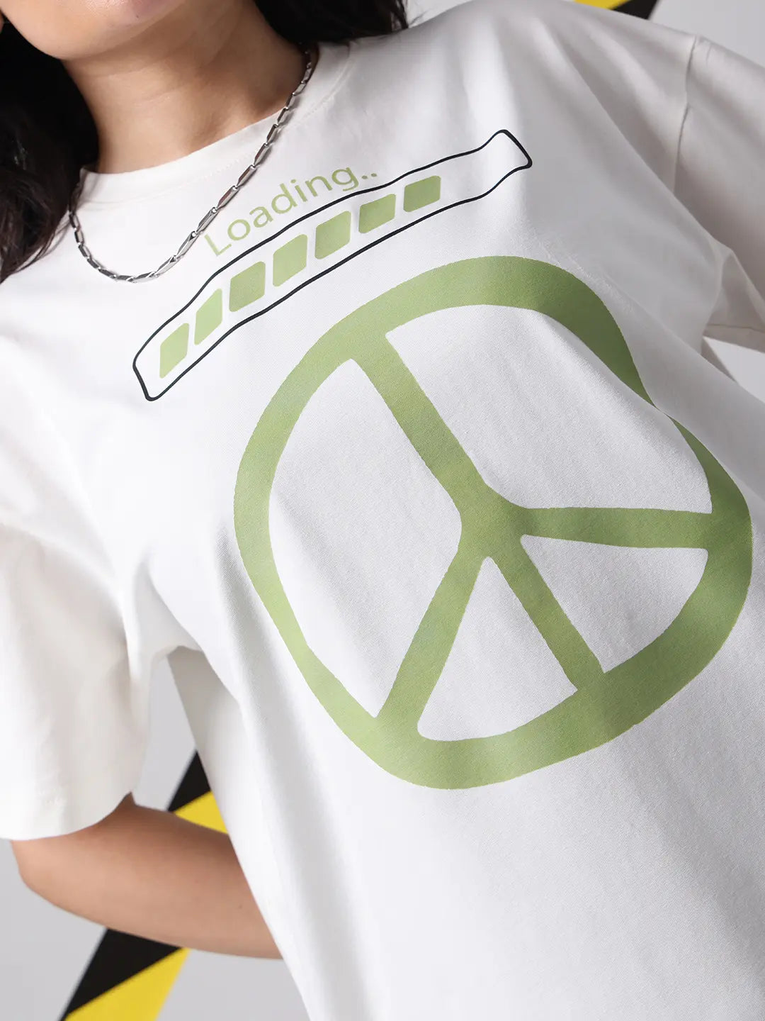Loading Peace Sign Boxy Fit Printed White Cotton Unisex T-shirt