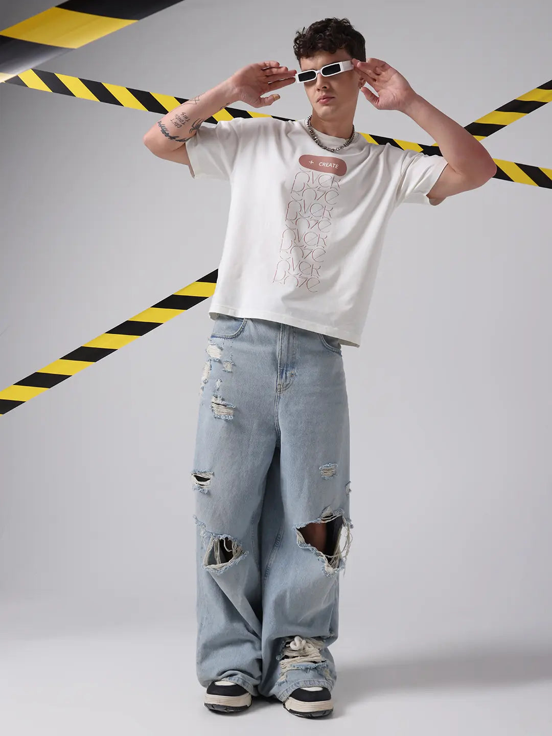 Create Slogan Designed Off White Boxy Fit Cotton T-shirt For Unisex