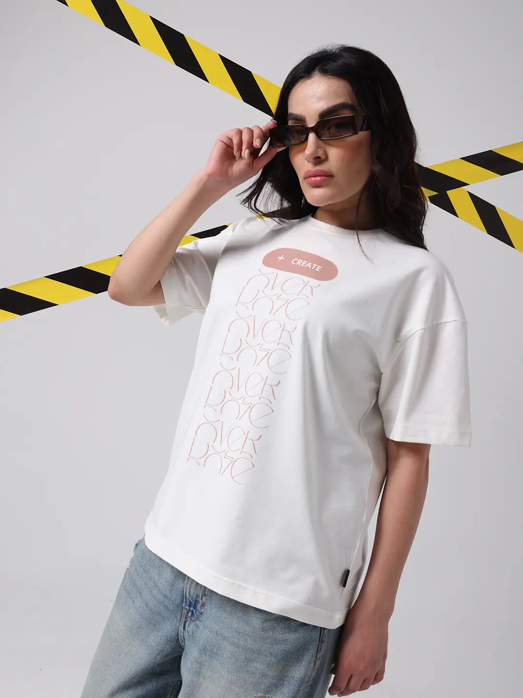 Create Slogan Designed Off White Boxy Fit Cotton T-shirt For Unisex