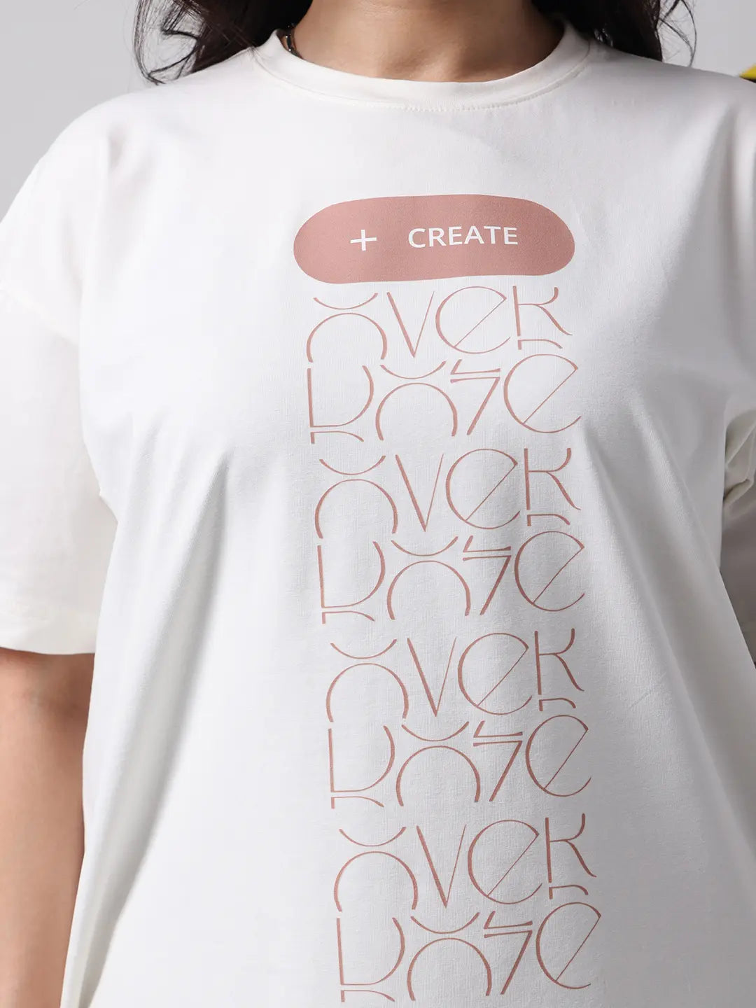Create Slogan Designed Off White Boxy Fit Cotton T-shirt For Unisex