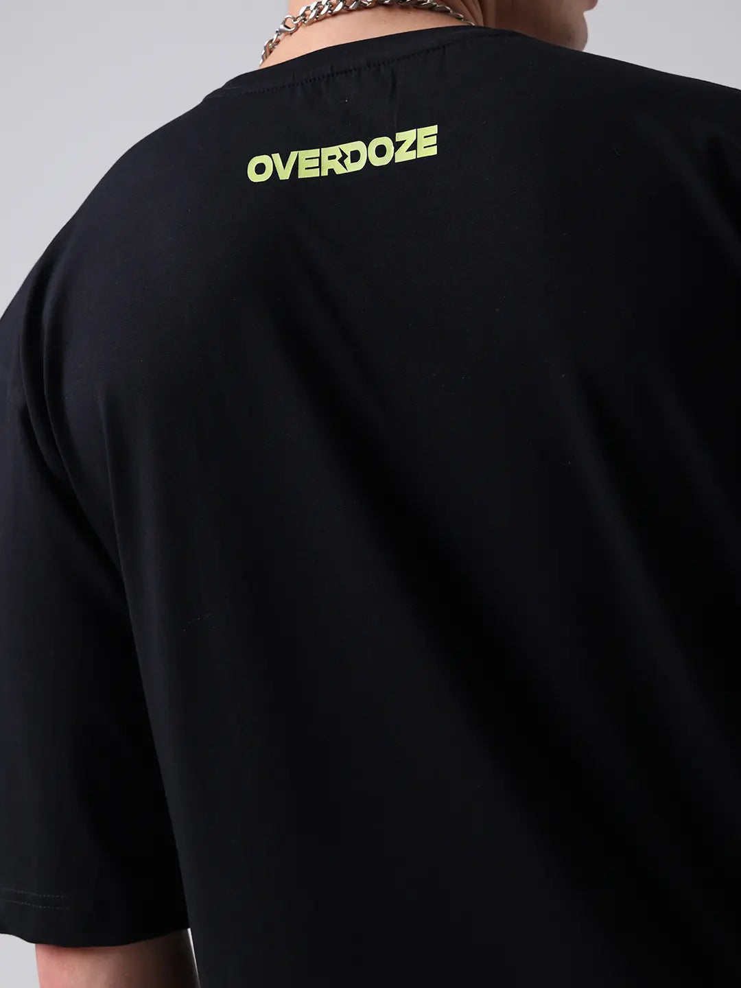Black Premium Brand Logo Printed Drop Shoulder Cotton T shirt for Men