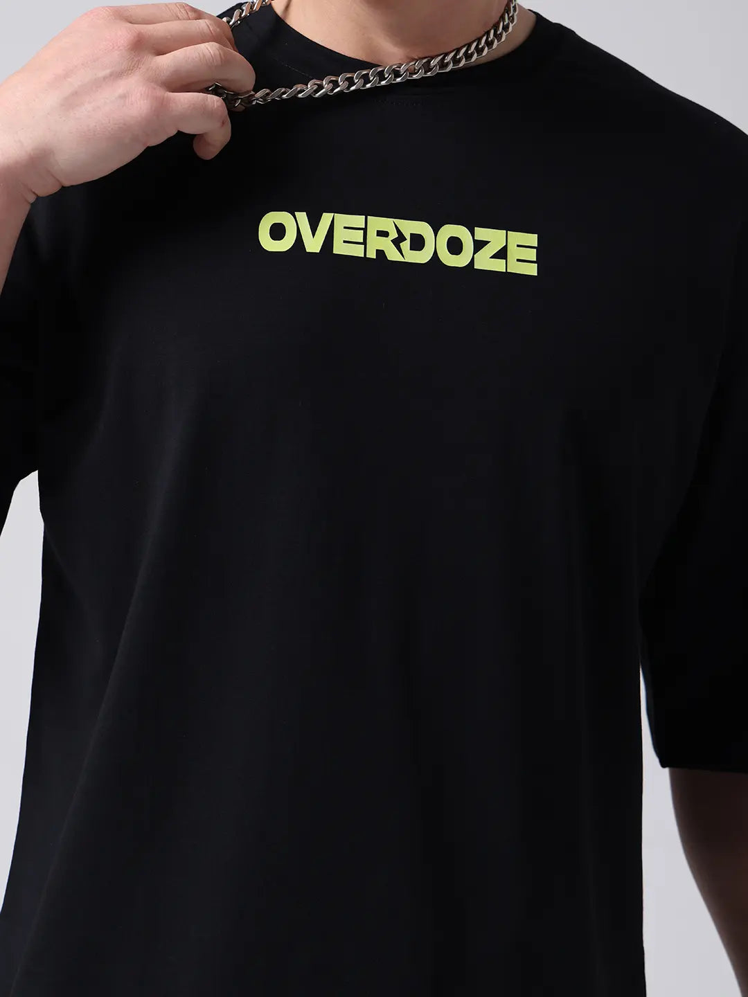 Black Premium Brand Logo Printed Drop Shoulder Cotton T shirt for Men