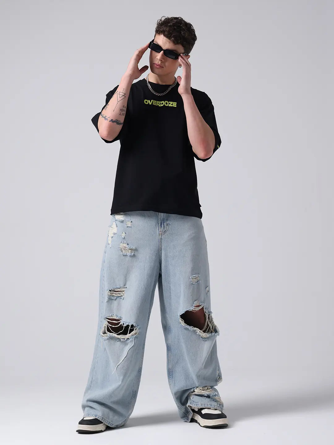 Black Premium Brand Logo Printed Drop Shoulder Cotton T shirt for Men