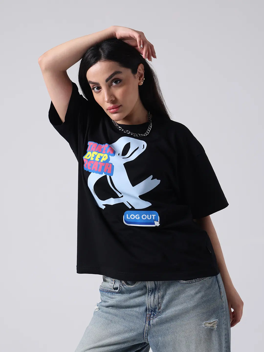 Log Out Anti Social Club Printed Relaxed Fit Unisex Oversize T shirt