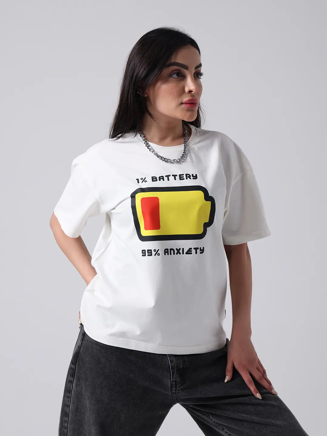 1% Battery, 99% Social Anxiety Burnout Boxy Fit Cotton Unisex T shirt