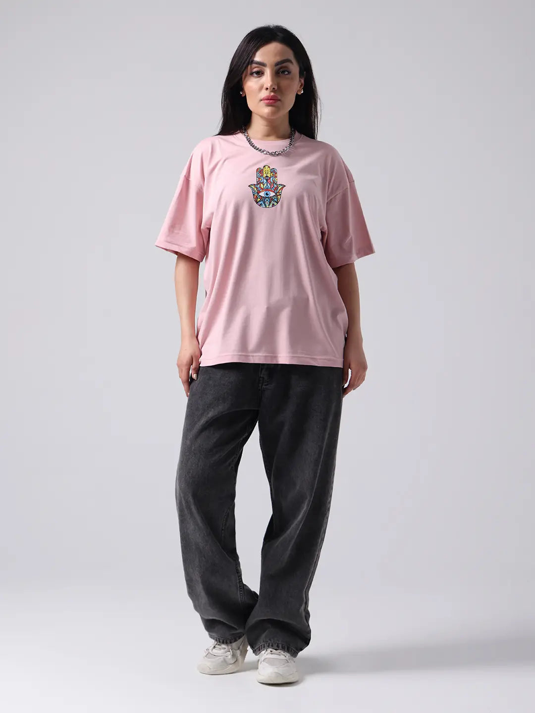 Hamsa Inner Peace Evil Eye Aura Oversized  Cotton Unisex T shirt