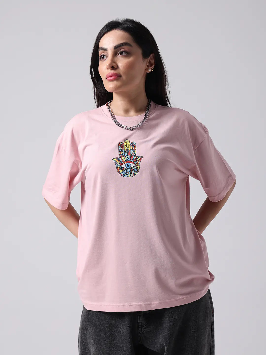 Hamsa Inner Peace Evil Eye Aura Oversized  Cotton Unisex T shirt