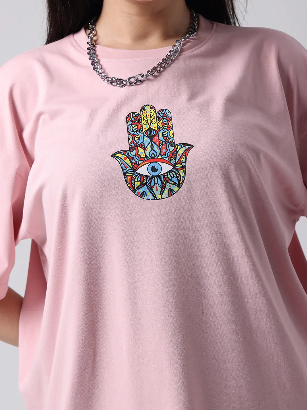 Hamsa Inner Peace Evil Eye Aura Oversized  Cotton Unisex T shirt