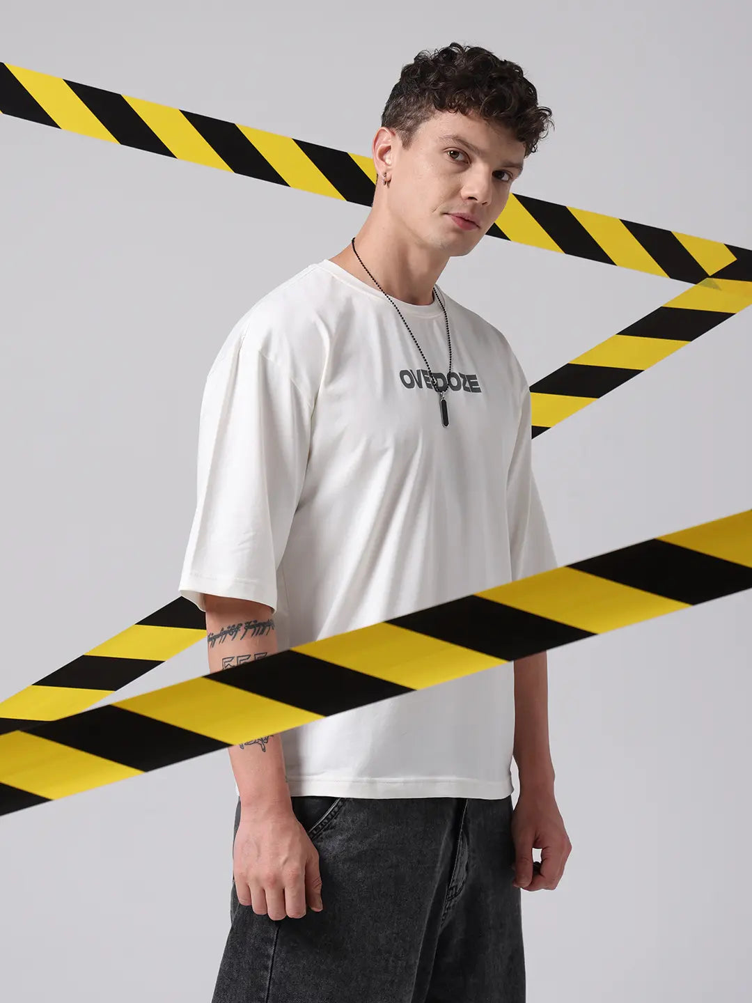 Off White Premium Brand Logo Printed Drop Shoulder Cotton T shirt for Men