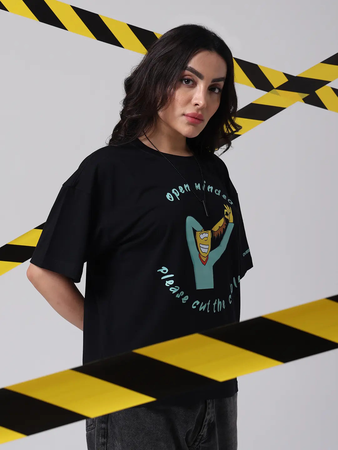 Open Minded Free Will Neutral Black Boxy Fit Unisex T shirt