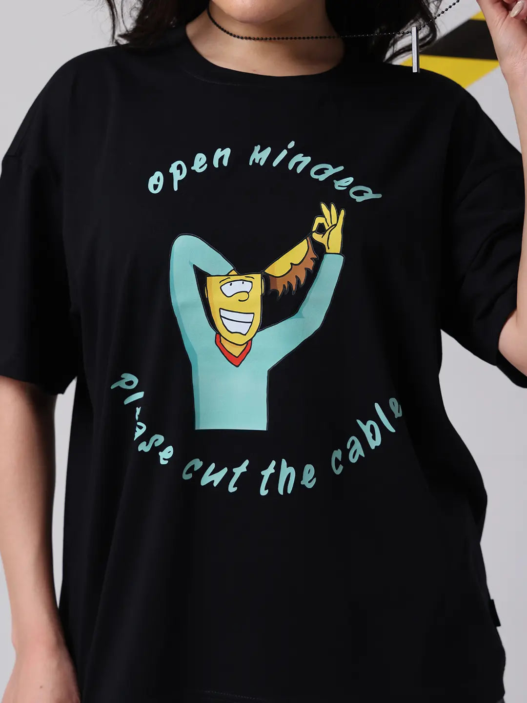 Open Minded Free Will Neutral Black Boxy Fit Unisex T shirt