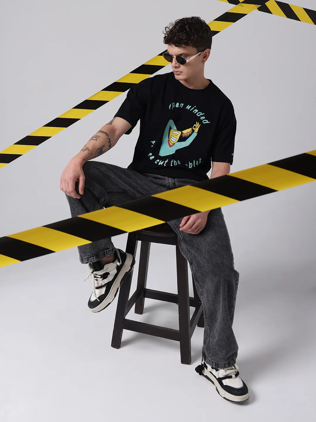Open Minded Free Will Neutral Black Boxy Fit Unisex T shirt