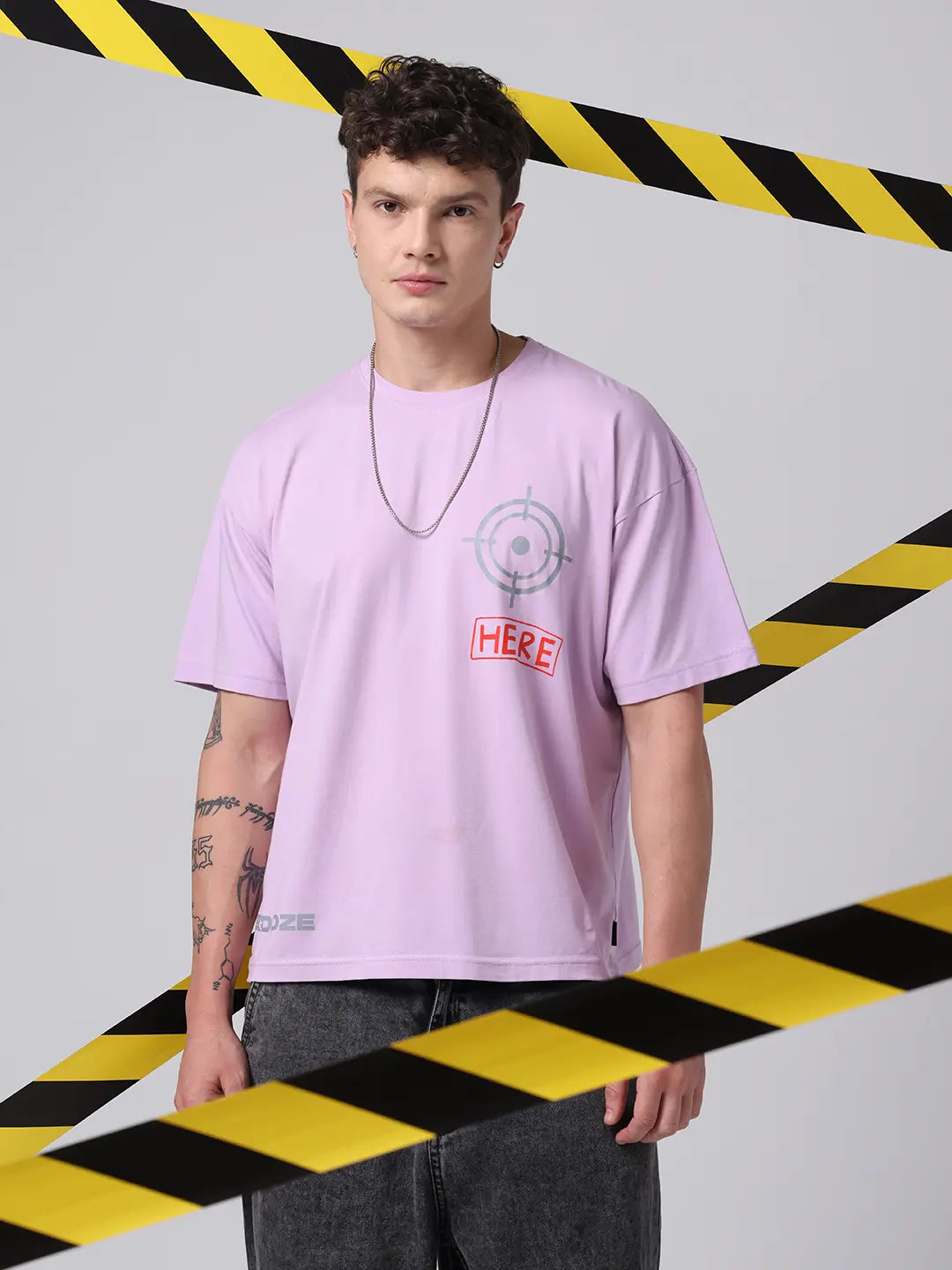 Target Here Rebel Printed Oversized Boxy Fit Lavender Unisex T shirt