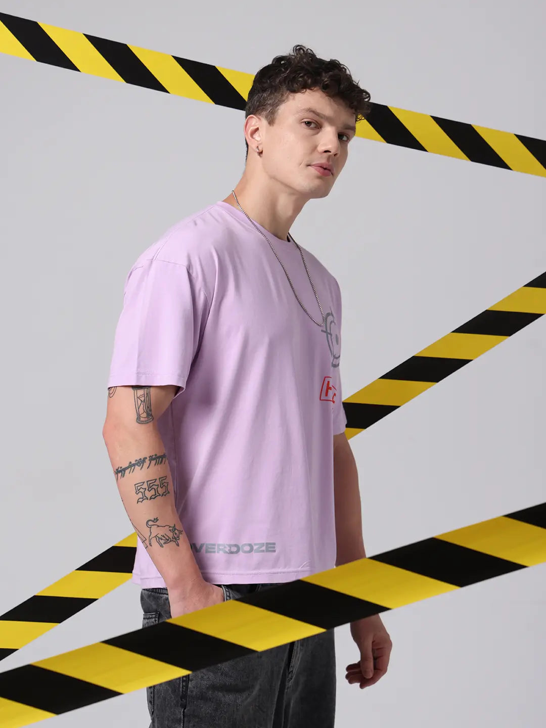 Target Here Rebel Printed Oversized Boxy Fit Lavender Unisex T shirt