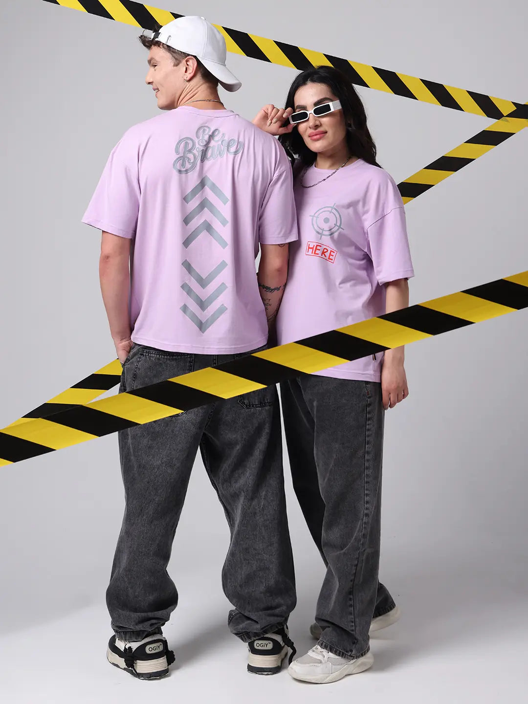 Target Here Rebel Printed Oversized Boxy Fit Lavender Unisex T shirt