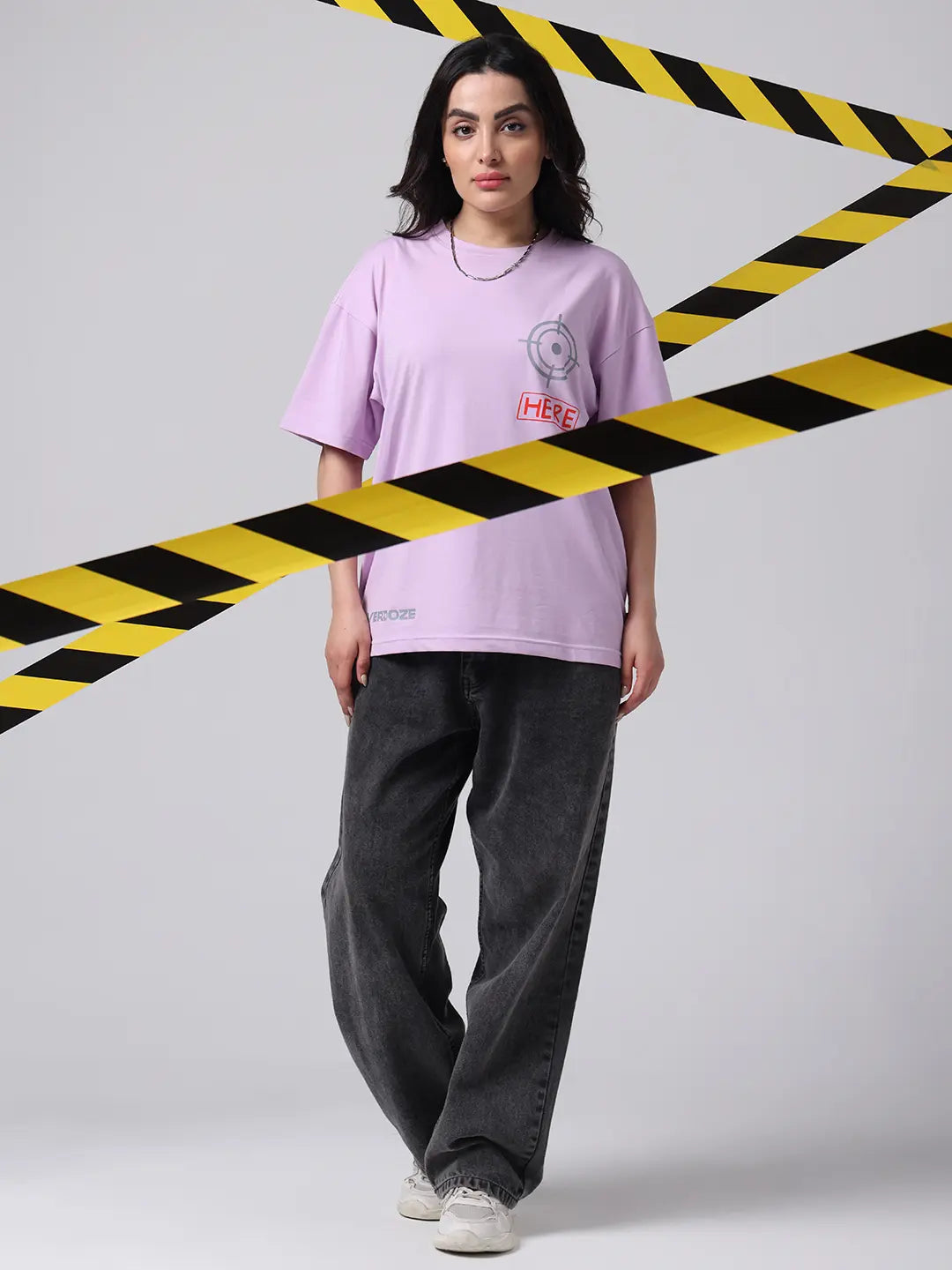 Target Here Rebel Printed Oversized Boxy Fit Lavender Unisex T shirt