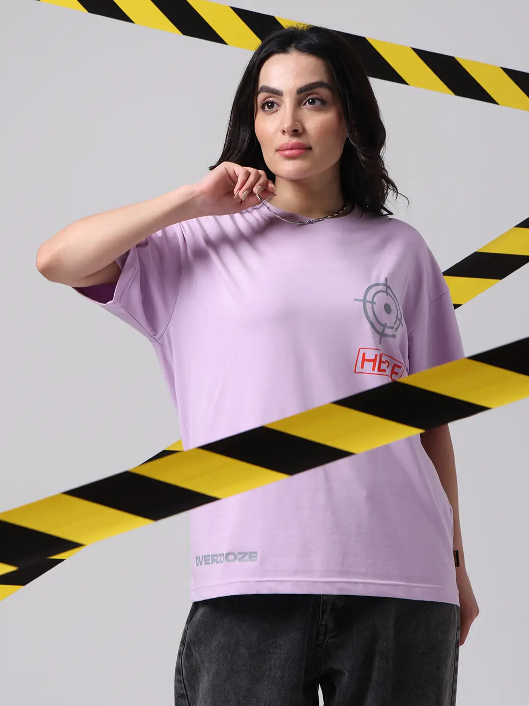 Target Here Rebel Printed Oversized Boxy Fit Lavender Unisex T shirt