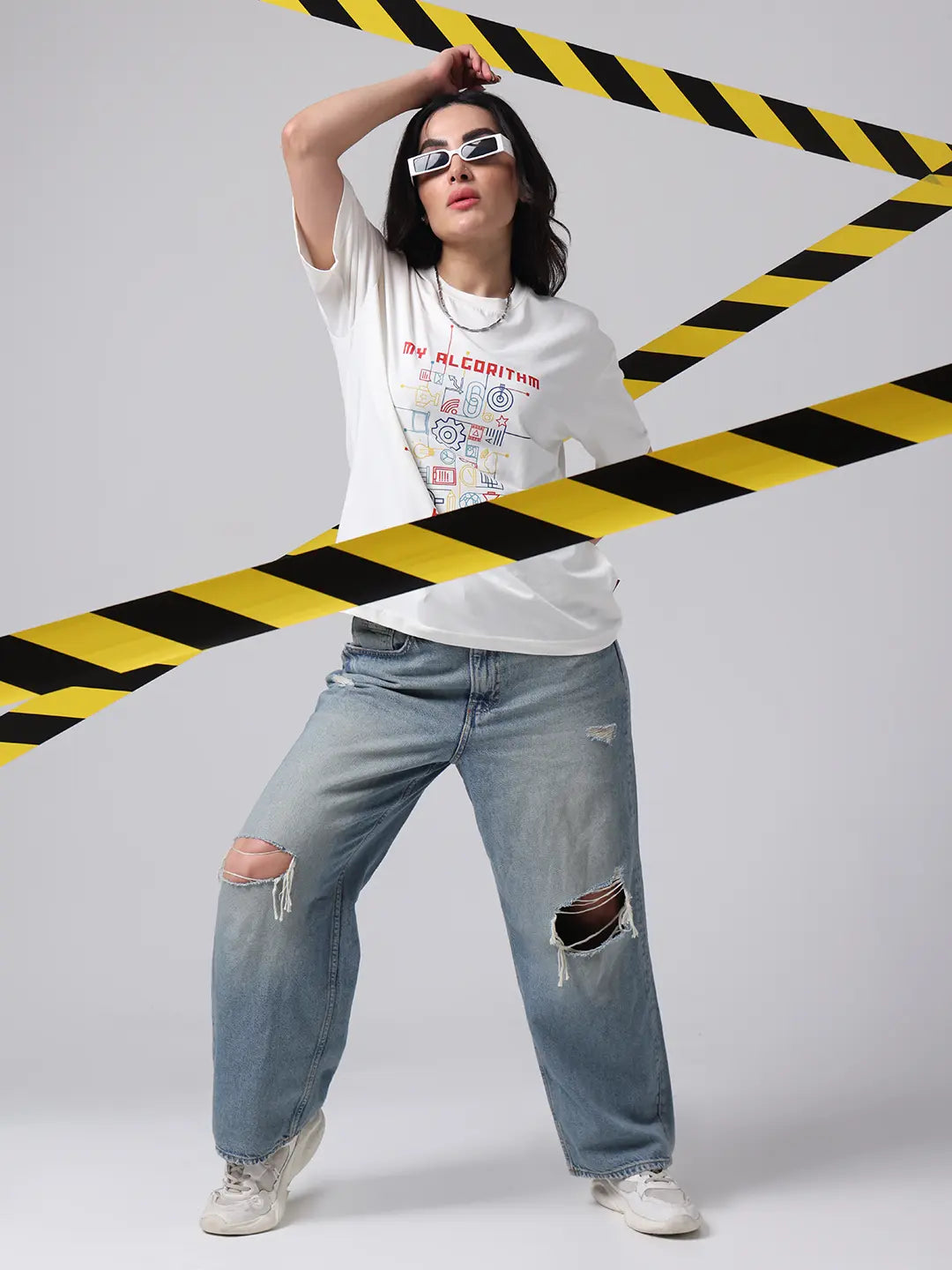 My Algorithm Hates Me Hustle Printed Boxy Fit Cotton Unisex Off White T shirt