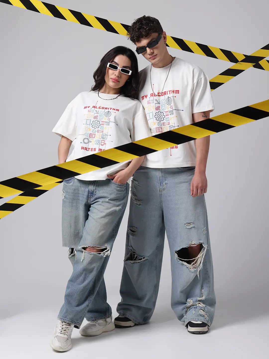 My Algorithm Hates Me Hustle Printed Boxy Fit Cotton Unisex Off White T shirt