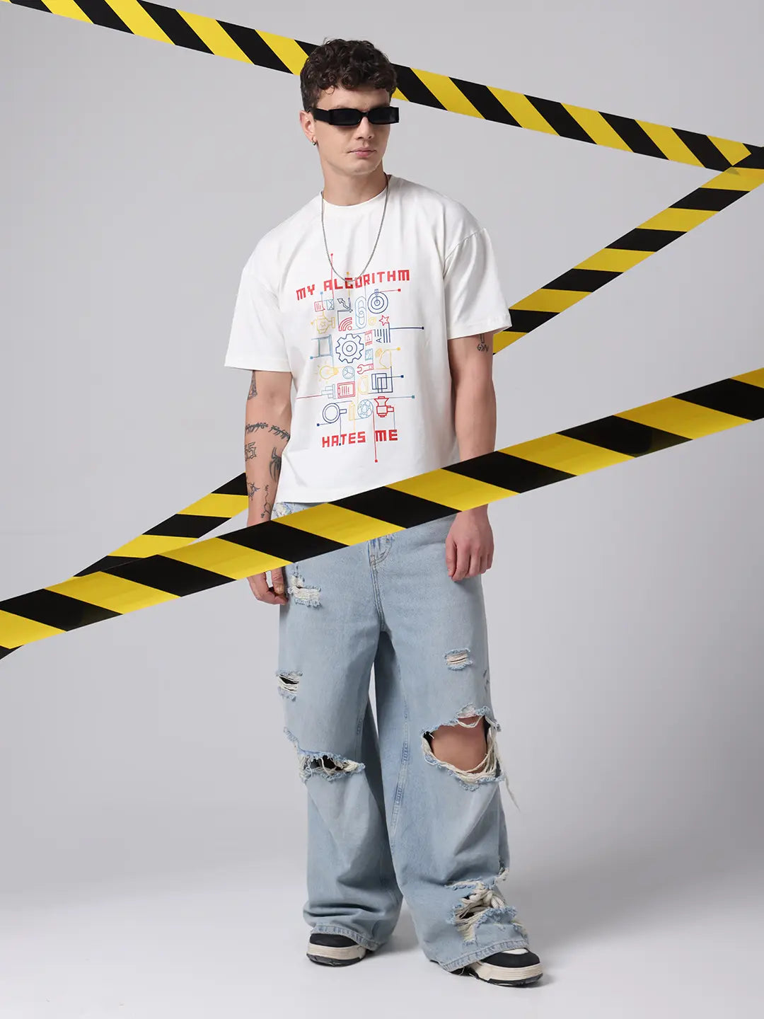 My Algorithm Hates Me Hustle Printed Boxy Fit Cotton Unisex Off White T shirt