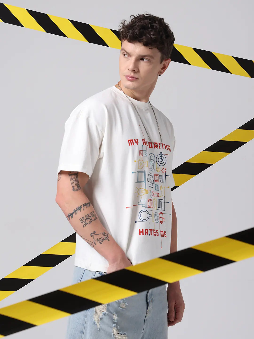 My Algorithm Hates Me Hustle Printed Boxy Fit Cotton Unisex Off White T shirt
