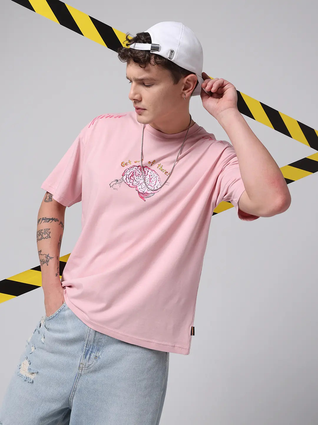 Mind Maze Complex Overthinking Printed Cotton Pink Oversized T shirt