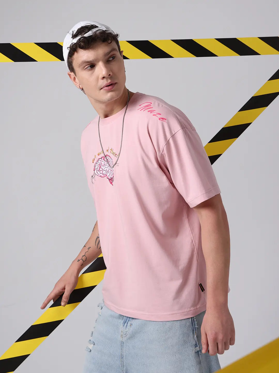 Mind Maze Complex Overthinking Printed Cotton Pink Oversized T shirt