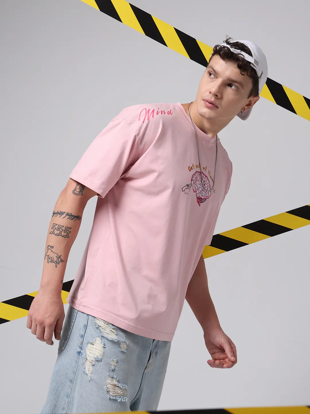 Mind Maze Complex Overthinking Printed Cotton Pink Oversized T shirt