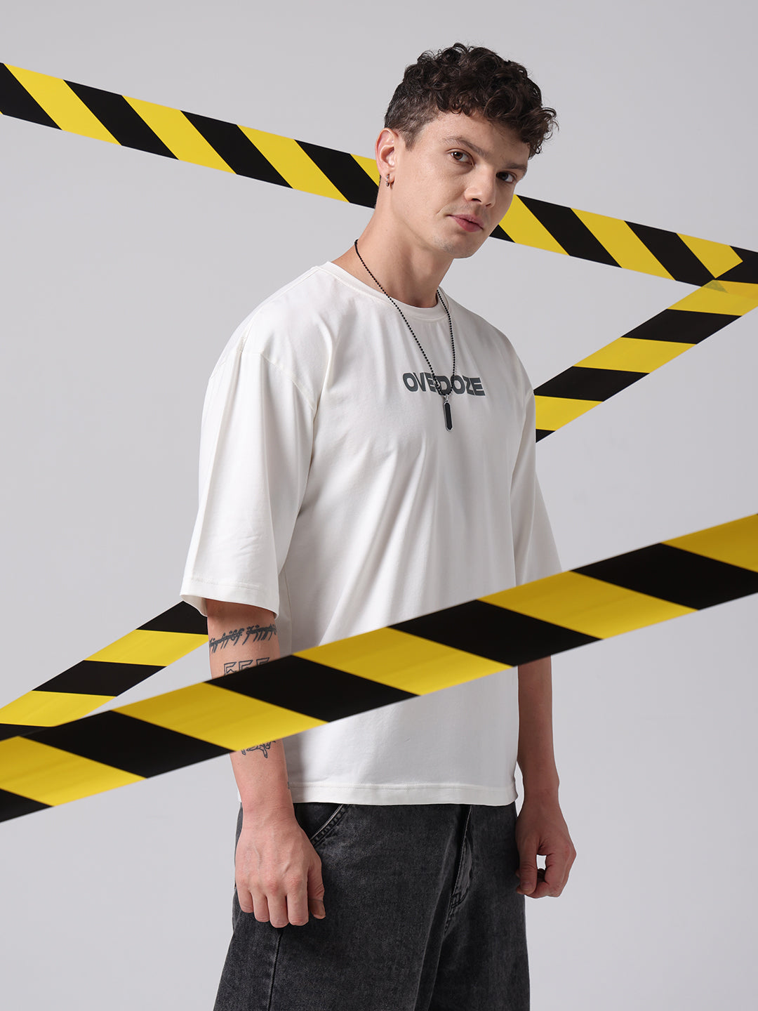 OVERDOZE PREMIUM Drop Shoulders Printed Cotton Off White T-shirt for men