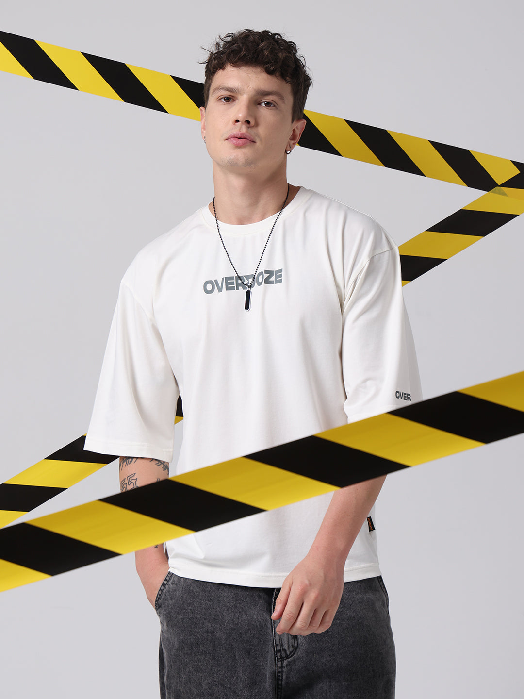 OVERDOZE PREMIUM Drop Shoulders Printed Cotton Off White T-shirt for men