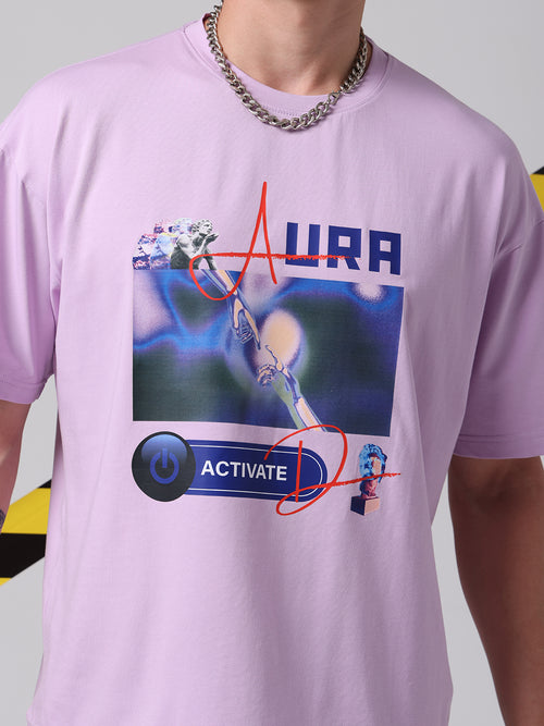 AURA Box Fit Printed Cotton Lavender Unisex T-shirt