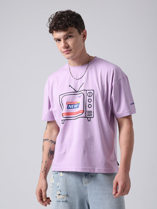 BREAKING NEWS Lavender Box Fit Printed Cotton Tshirt For Men
