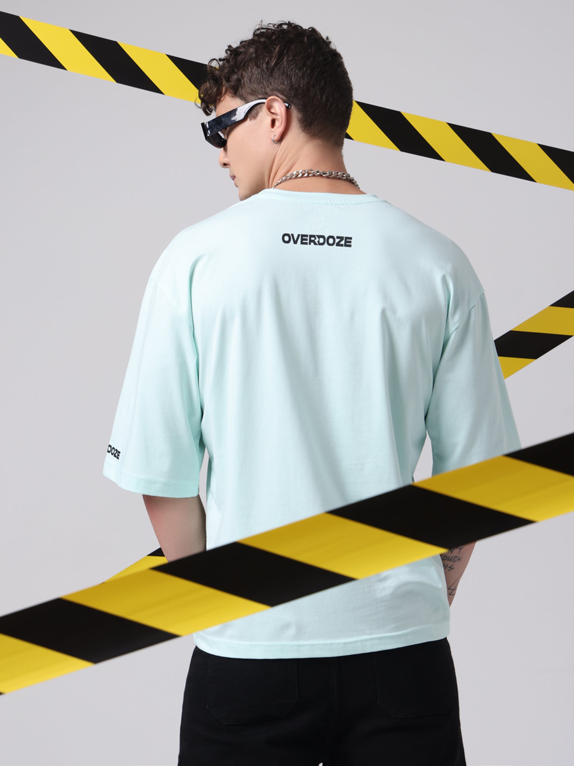 OVERDOZE PREMIUM Drop Shoulders Printed Cotton light Green T-shirt for Men