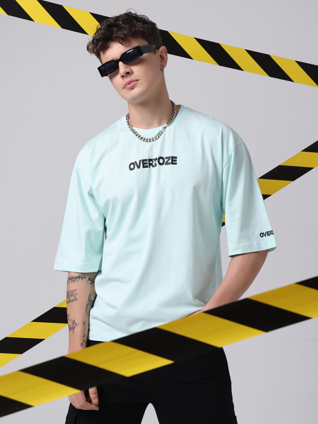 OVERDOZE PREMIUM Drop Shoulders Printed Cotton light Green T-shirt for Men