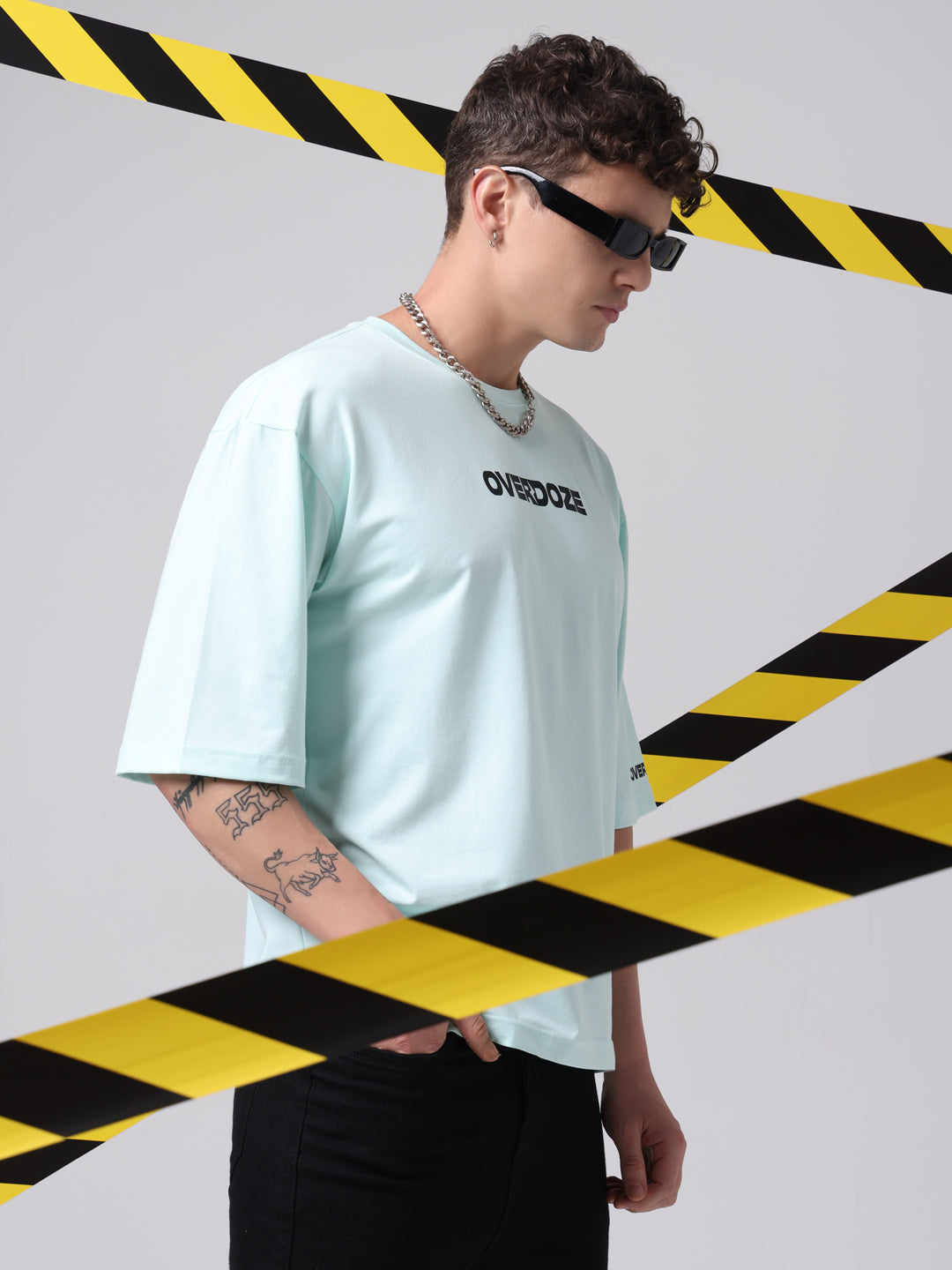 OVERDOZE PREMIUM Drop Shoulders Printed Cotton light Green T-shirt for Men