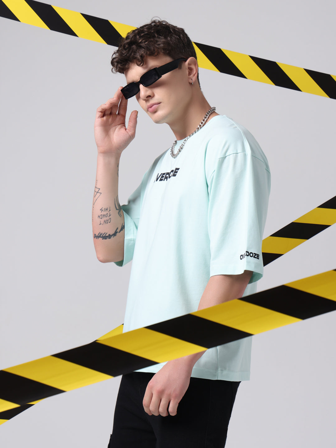 OVERDOZE PREMIUM Drop Shoulders Printed Cotton light Green T-shirt for Men